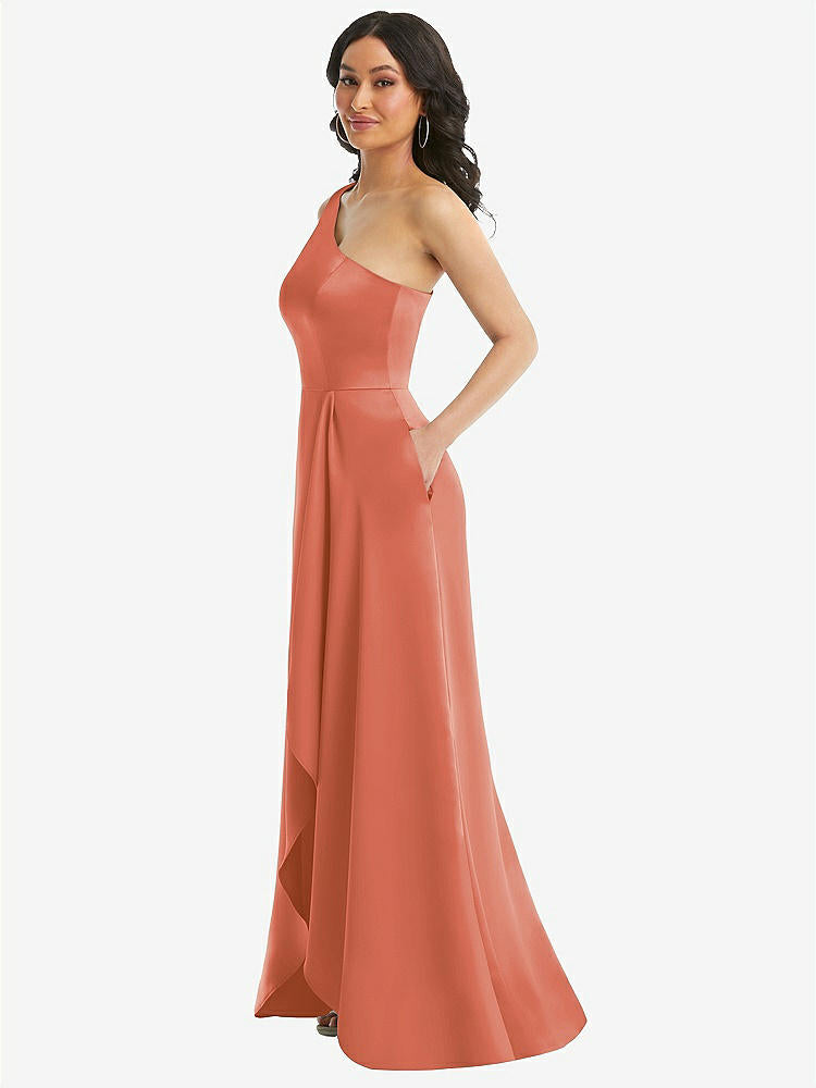 【STYLE: 3114】One-Shoulder High Low Maxi Dress with Pockets【COLOR: Terracotta Copper】