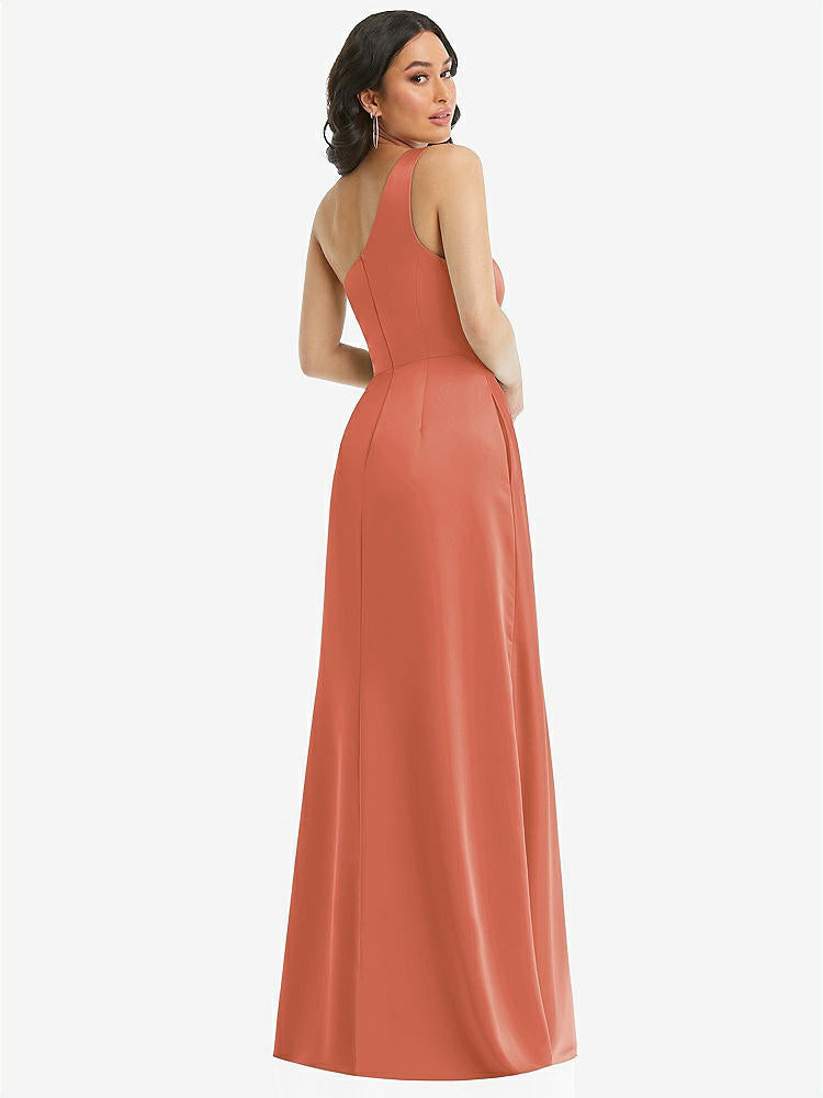 【STYLE: 3114】One-Shoulder High Low Maxi Dress with Pockets【COLOR: Terracotta Copper】
