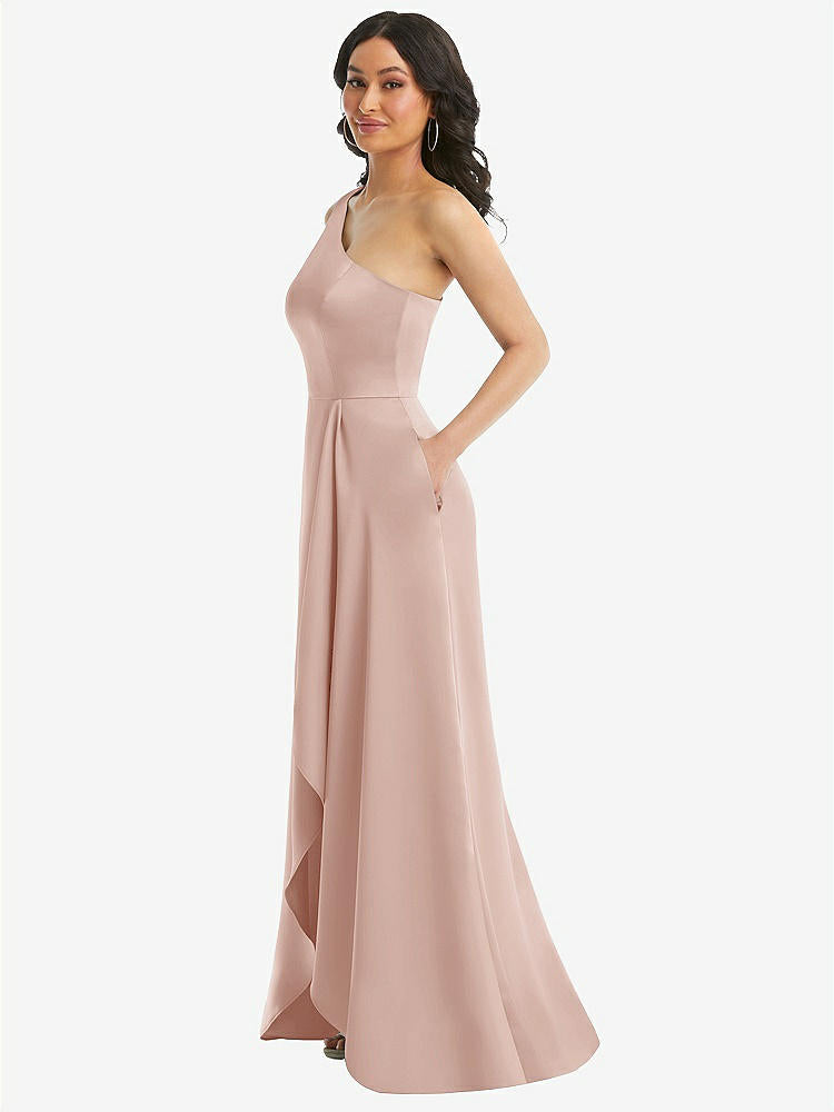 【STYLE: 3114】One-Shoulder High Low Maxi Dress with Pockets【COLOR: Toasted Sugar】