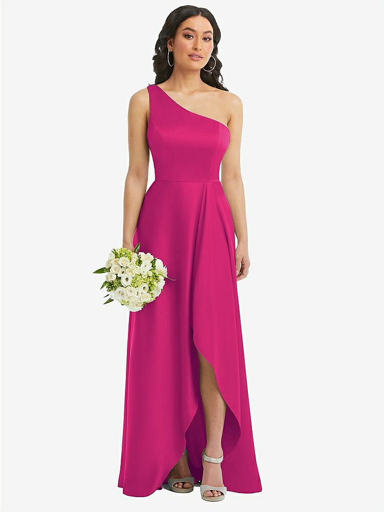 【STYLE: 3114】One-Shoulder High Low Maxi Dress with Pockets【COLOR: Think Pink】