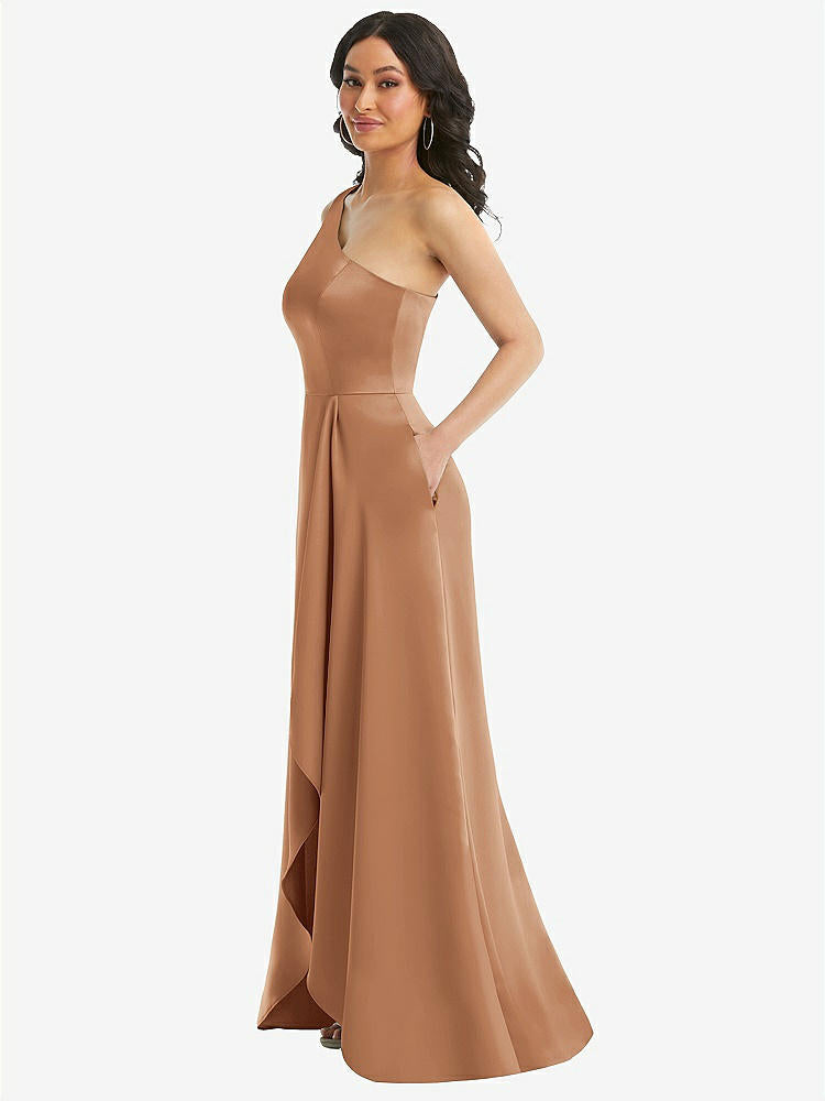 【STYLE: 3114】One-Shoulder High Low Maxi Dress with Pockets【COLOR: Toffee】