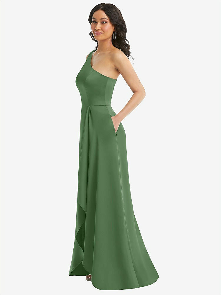 【STYLE: 3114】One-Shoulder High Low Maxi Dress with Pockets【COLOR: Vineyard Green】