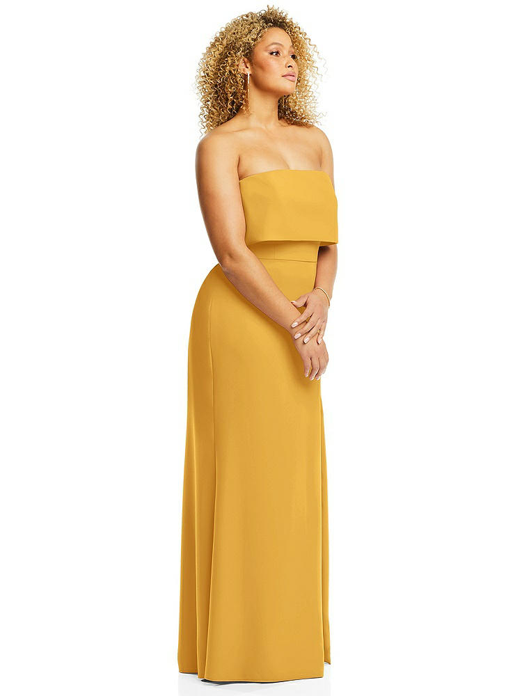 【NEW】【STYLE: 3115】ストラップレス オーバーレイ ボディス クレープ マキシ ドレス 前面 スリット【COLOR: NYC Yellow】【SIZE: 00-18W】