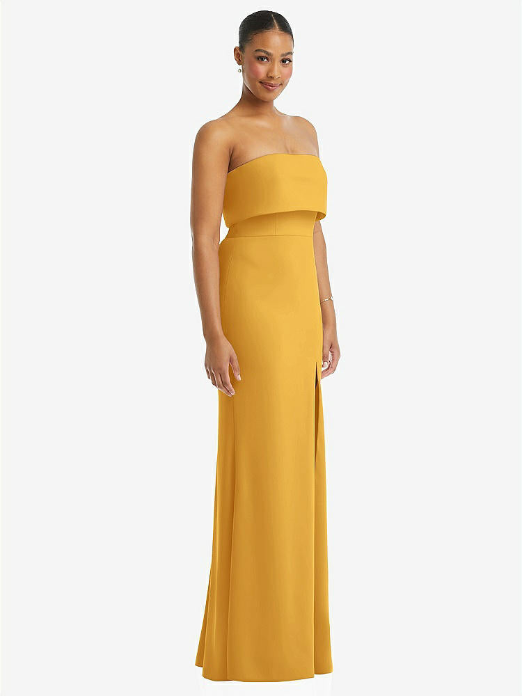 【NEW】【STYLE: 3115】ストラップレス オーバーレイ ボディス クレープ マキシ ドレス 前面 スリット【COLOR: NYC Yellow】【SIZE: 00-18W】