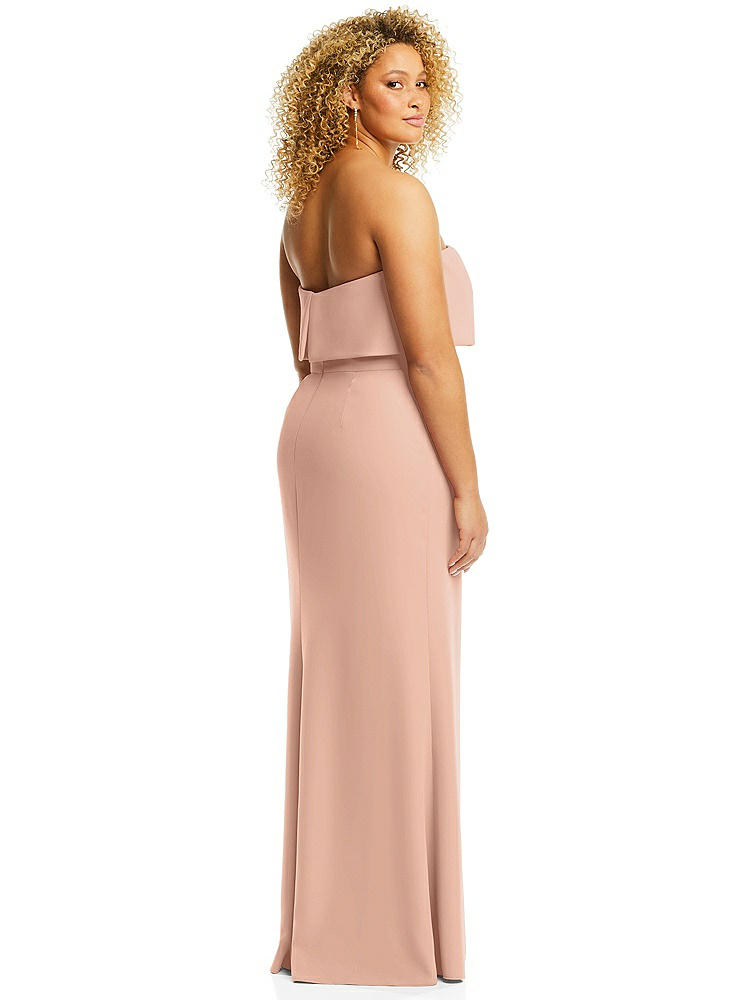 【STYLE: 3115】Strapless Overlay Bodice Crepe Maxi Dress with Front Slit【COLOR: Pale Peach】