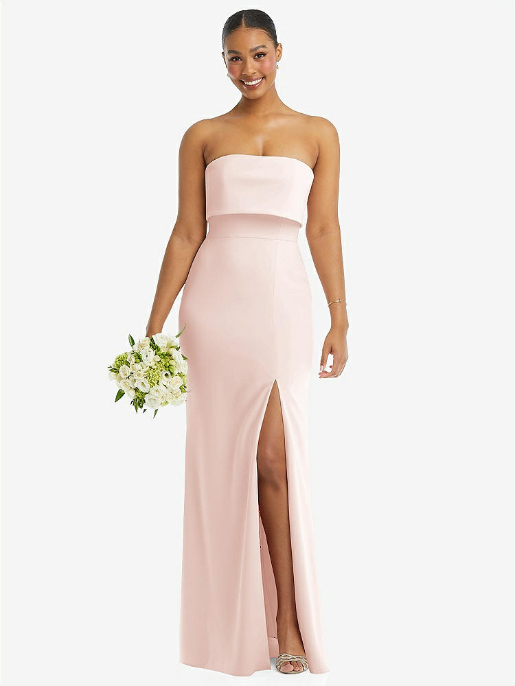 【STYLE: 3115】Strapless Overlay Bodice Crepe Maxi Dress with Front Slit【COLOR: Blush】