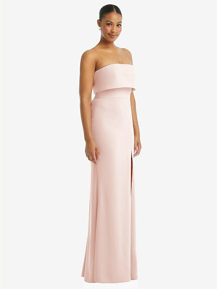 【STYLE: 3115】Strapless Overlay Bodice Crepe Maxi Dress with Front Slit【COLOR: Blush】