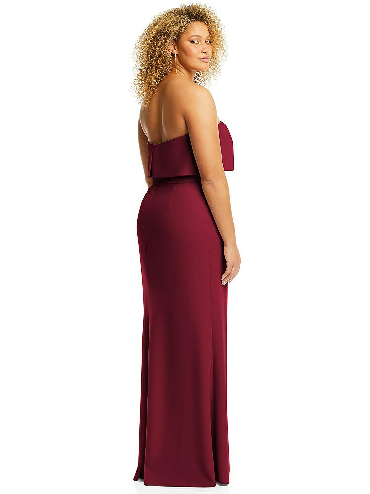 【NEW】【STYLE: 3115】ストラップレス オーバーレイ ボディス クレープ マキシ ドレス 前面 スリット【COLOR: Burgundy】【SIZE: 00-18W】