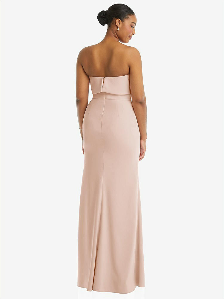【STYLE: 3115】Strapless Overlay Bodice Crepe Maxi Dress with Front Slit【COLOR: Cameo】