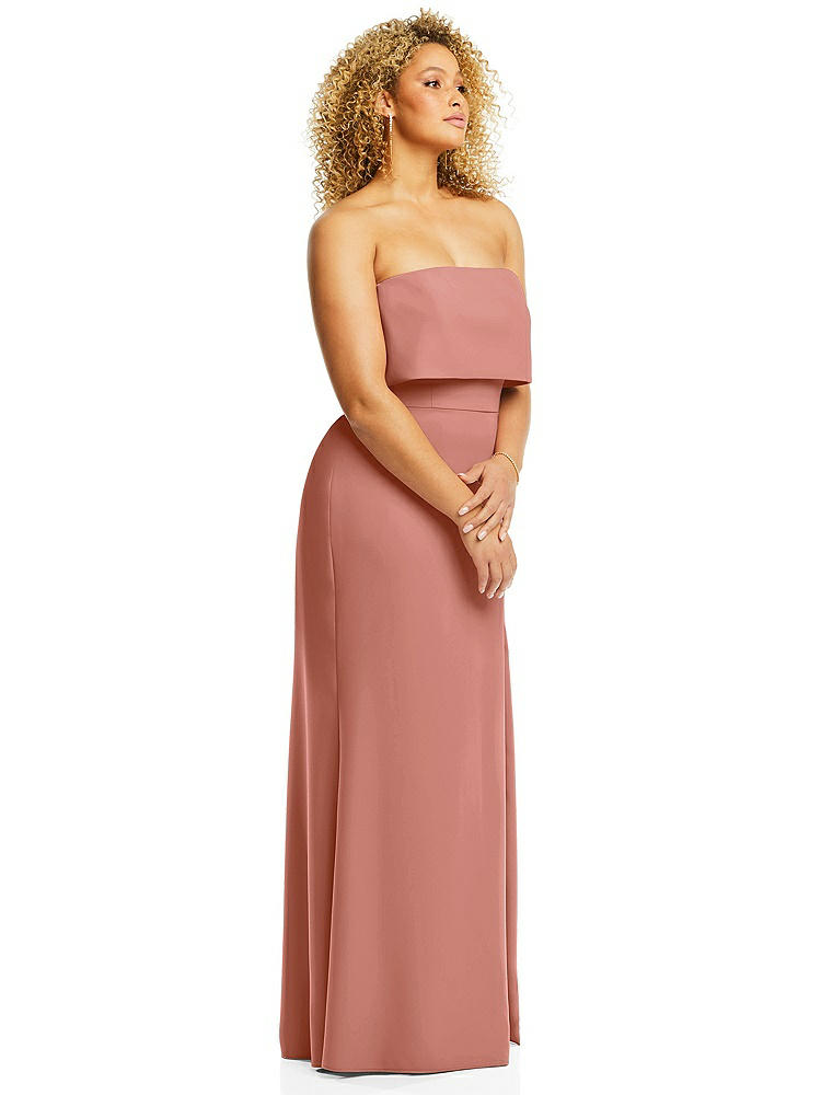 【STYLE: 3115】Strapless Overlay Bodice Crepe Maxi Dress with Front Slit【COLOR: Desert Rose】