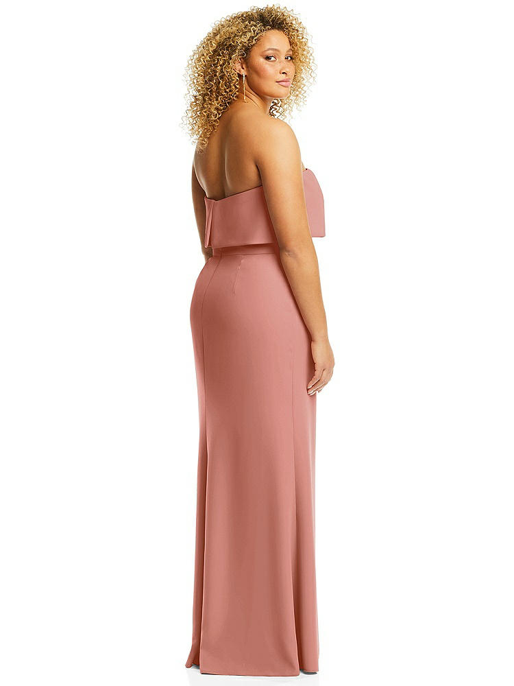 【STYLE: 3115】Strapless Overlay Bodice Crepe Maxi Dress with Front Slit【COLOR: Desert Rose】