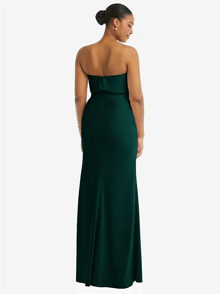 【STYLE: 3115】Strapless Overlay Bodice Crepe Maxi Dress with Front Slit【COLOR: Evergreen】