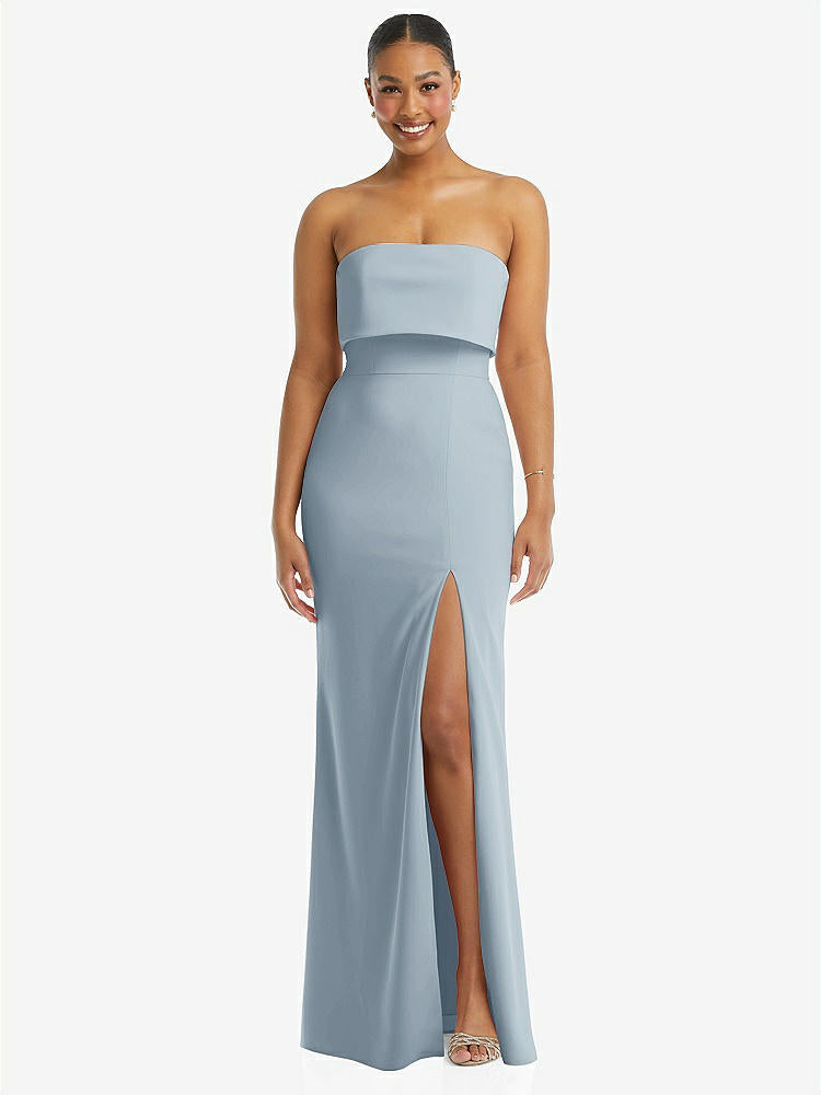 【STYLE: 3115】Strapless Overlay Bodice Crepe Maxi Dress with Front Slit【COLOR: Mist】