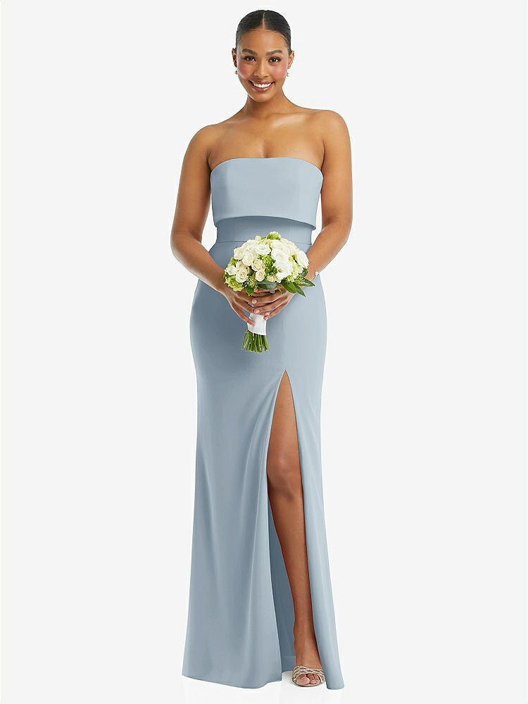 【STYLE: 3115】Strapless Overlay Bodice Crepe Maxi Dress with Front Slit【COLOR: Mist】