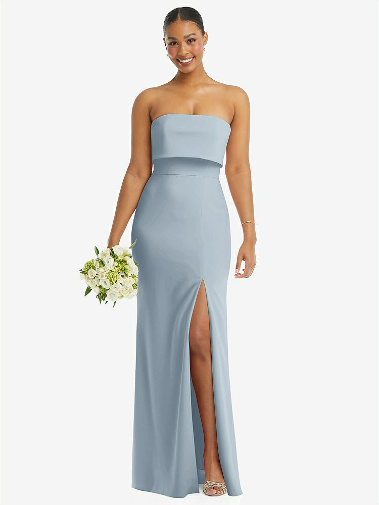 【STYLE: 3115】Strapless Overlay Bodice Crepe Maxi Dress with Front Slit【COLOR: Mist】