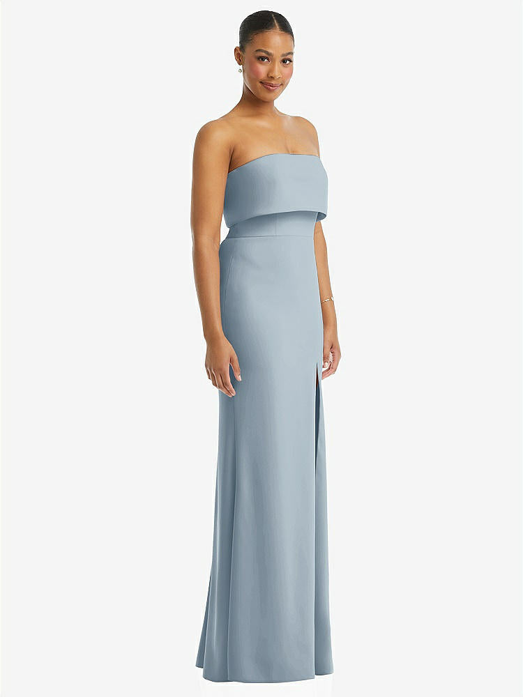 【STYLE: 3115】Strapless Overlay Bodice Crepe Maxi Dress with Front Slit【COLOR: Mist】