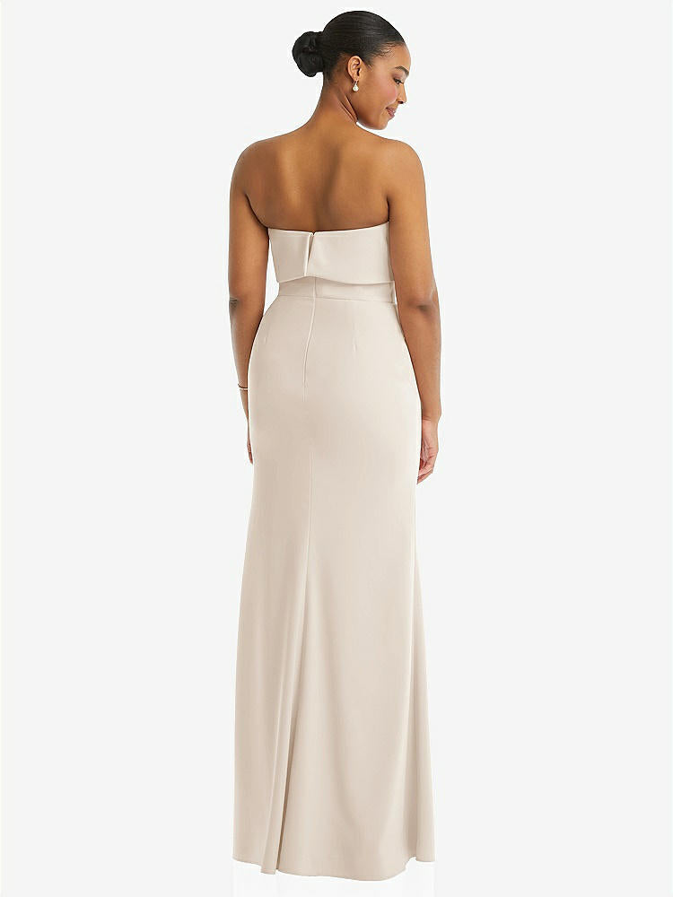 【STYLE: 3115】Strapless Overlay Bodice Crepe Maxi Dress with Front Slit【COLOR: Oat】