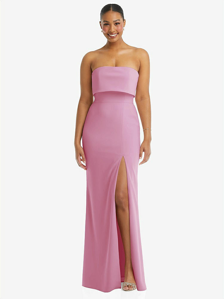 【STYLE: 3115】Strapless Overlay Bodice Crepe Maxi Dress with Front Slit【COLOR: Powder Pink】