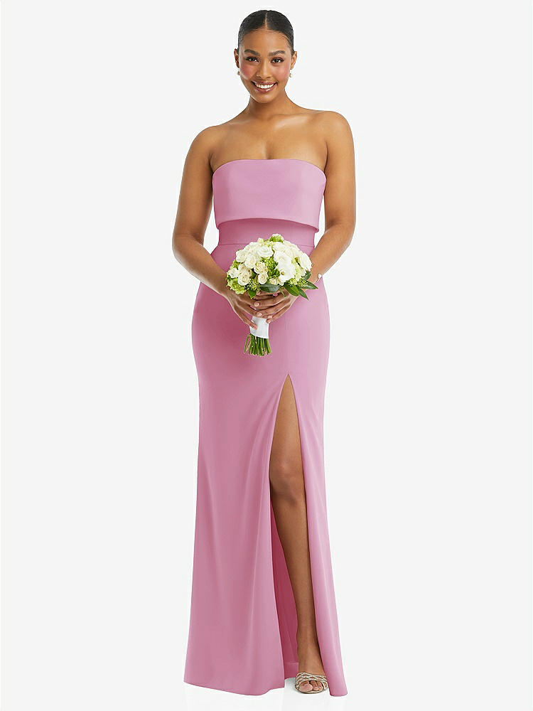 【STYLE: 3115】Strapless Overlay Bodice Crepe Maxi Dress with Front Slit【COLOR: Powder Pink】