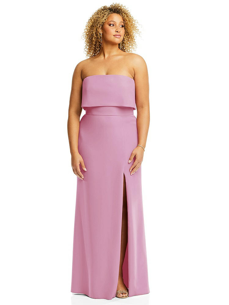 【STYLE: 3115】Strapless Overlay Bodice Crepe Maxi Dress with Front Slit【COLOR: Powder Pink】
