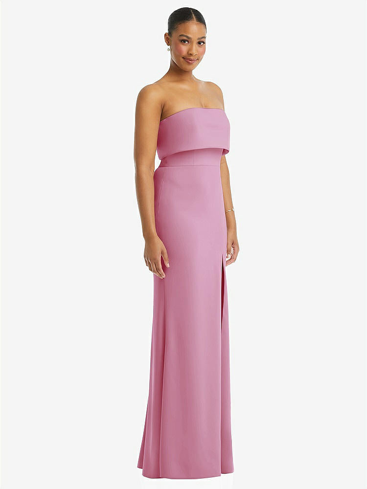 【STYLE: 3115】Strapless Overlay Bodice Crepe Maxi Dress with Front Slit【COLOR: Powder Pink】