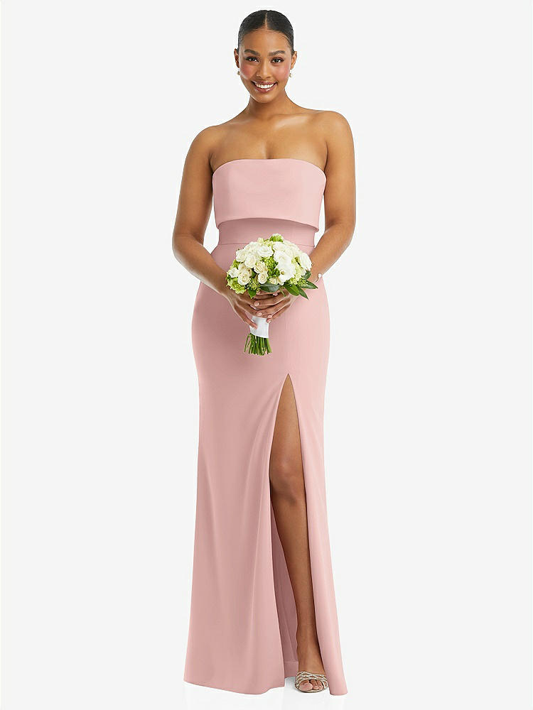 【STYLE: 3115】Strapless Overlay Bodice Crepe Maxi Dress with Front Slit【COLOR: Rose - PANTONE Rose Quartz】