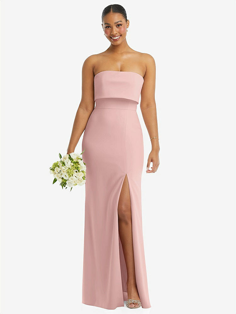 【STYLE: 3115】Strapless Overlay Bodice Crepe Maxi Dress with Front Slit【COLOR: Rose - PANTONE Rose Quartz】