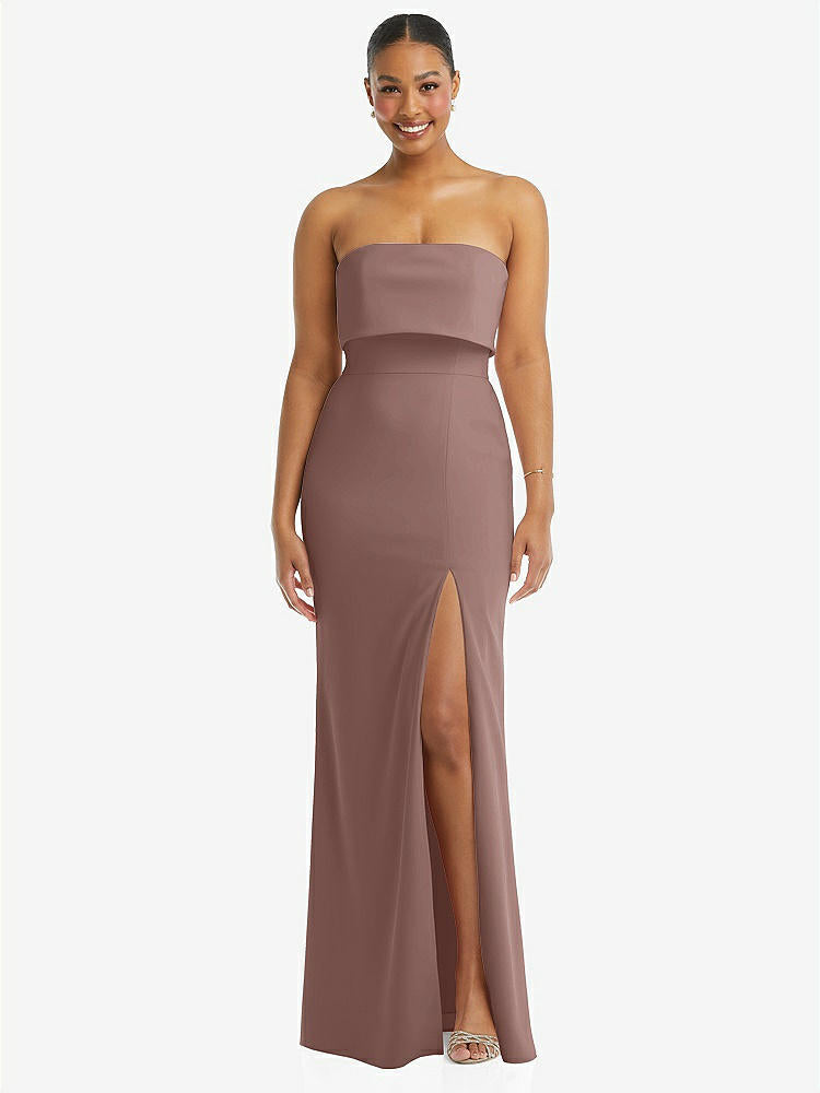 【STYLE: 3115】Strapless Overlay Bodice Crepe Maxi Dress with Front Slit【COLOR: Sienna】