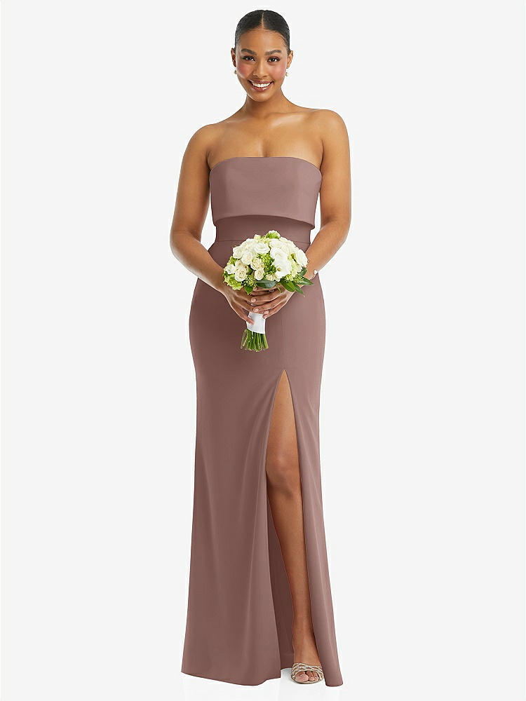 【STYLE: 3115】Strapless Overlay Bodice Crepe Maxi Dress with Front Slit【COLOR: Sienna】