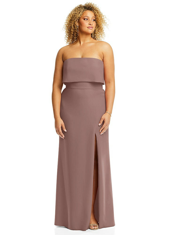 【STYLE: 3115】Strapless Overlay Bodice Crepe Maxi Dress with Front Slit【COLOR: Sienna】