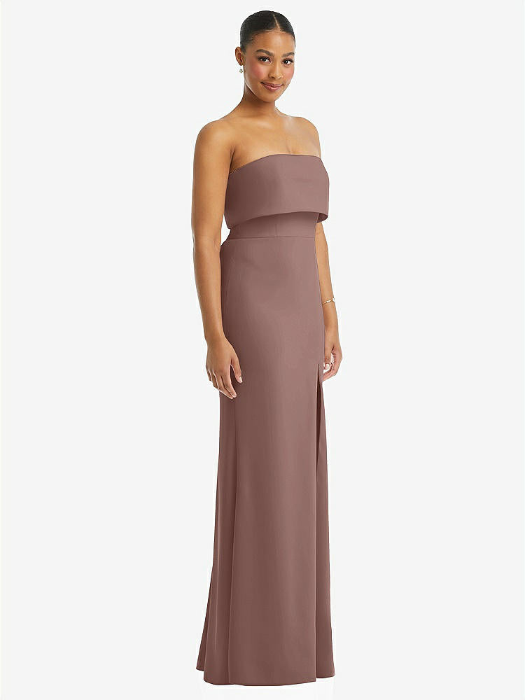 【STYLE: 3115】Strapless Overlay Bodice Crepe Maxi Dress with Front Slit【COLOR: Sienna】