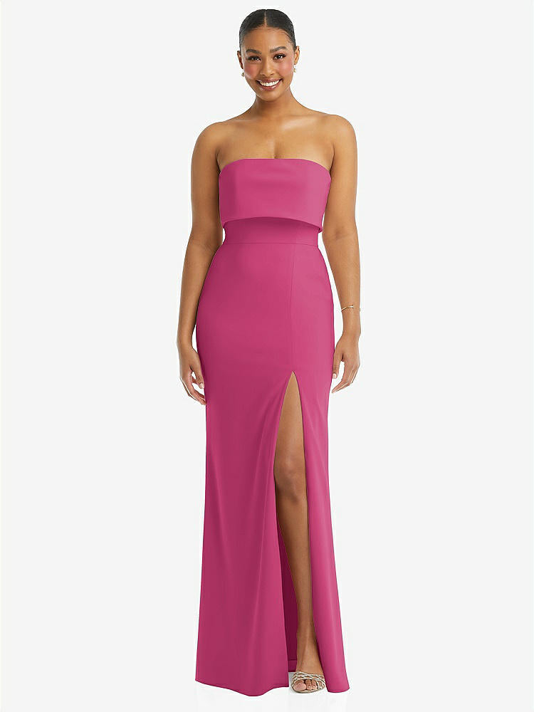 【STYLE: 3115】Strapless Overlay Bodice Crepe Maxi Dress with Front Slit【COLOR: Tea Rose】