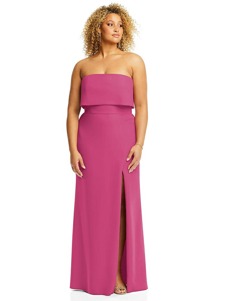 【STYLE: 3115】Strapless Overlay Bodice Crepe Maxi Dress with Front Slit【COLOR: Tea Rose】