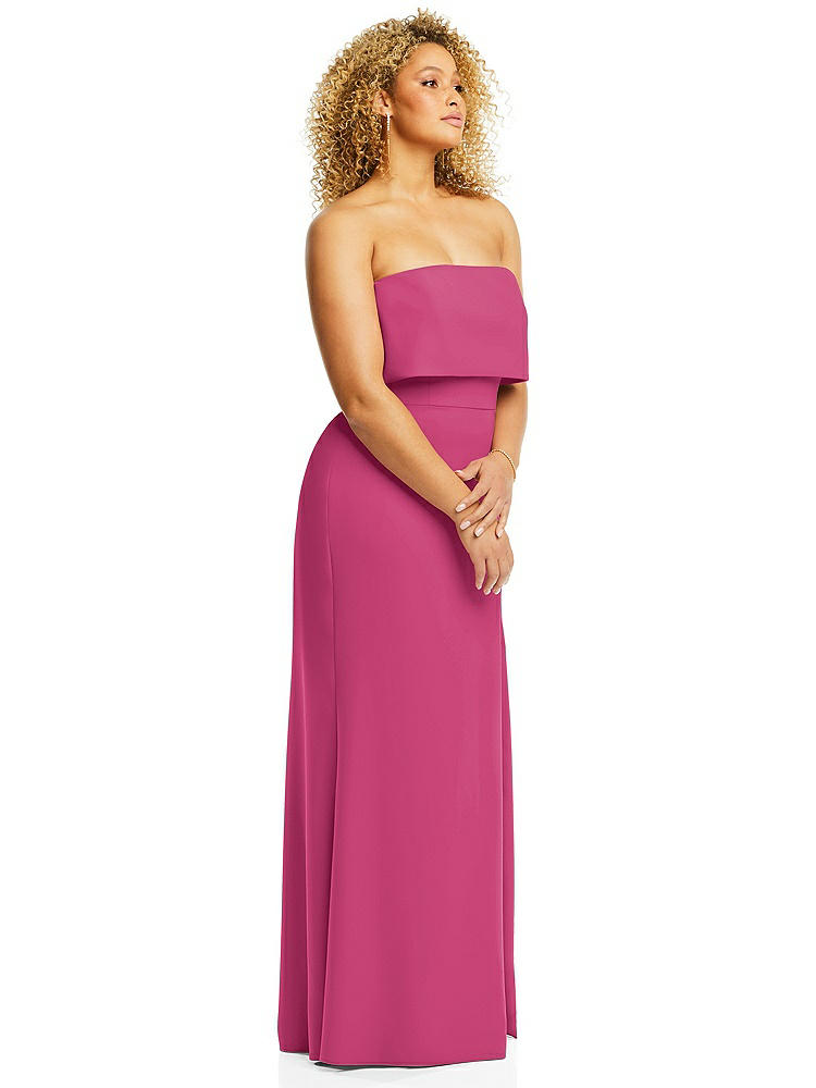 【STYLE: 3115】Strapless Overlay Bodice Crepe Maxi Dress with Front Slit【COLOR: Tea Rose】