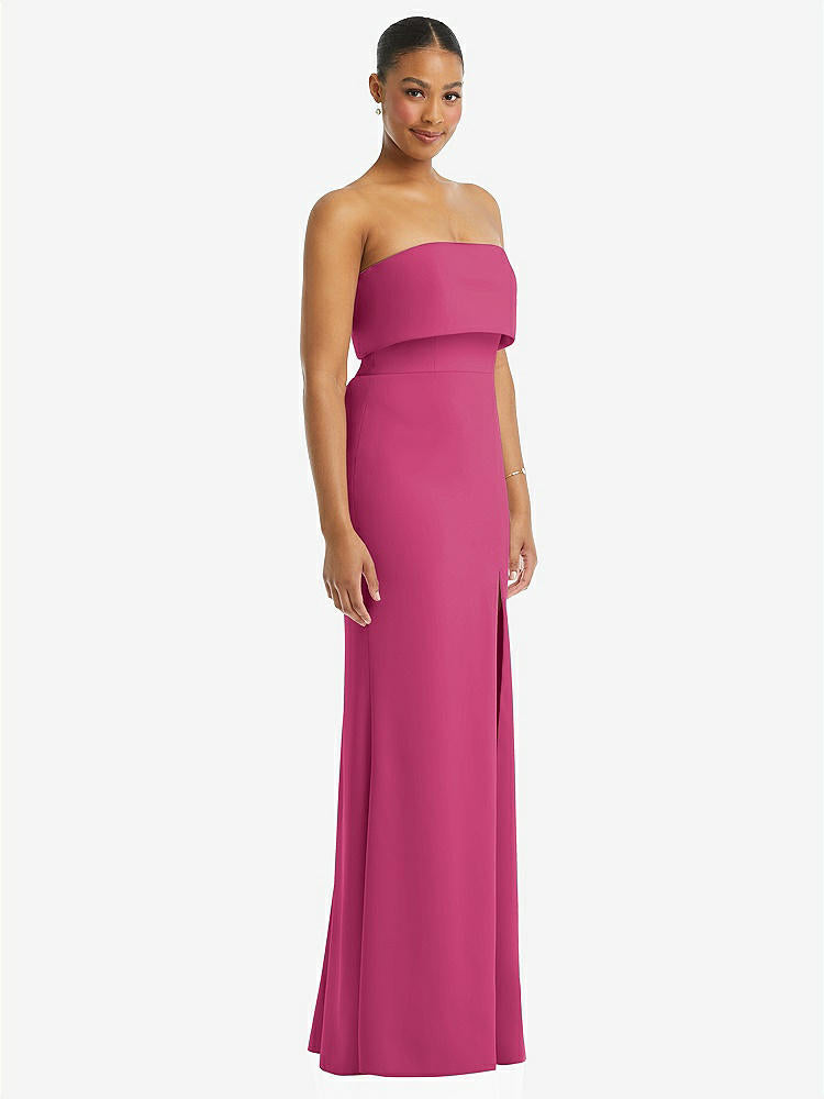 【STYLE: 3115】Strapless Overlay Bodice Crepe Maxi Dress with Front Slit【COLOR: Tea Rose】