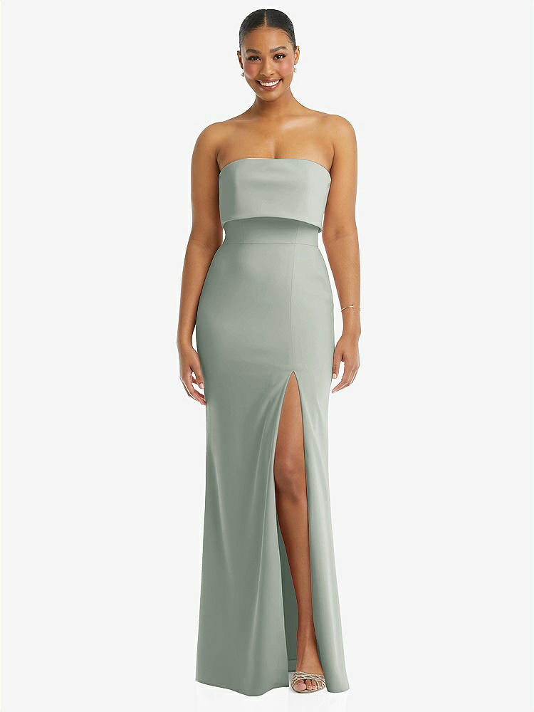 【STYLE: 3115】Strapless Overlay Bodice Crepe Maxi Dress with Front Slit【COLOR: Willow Green】