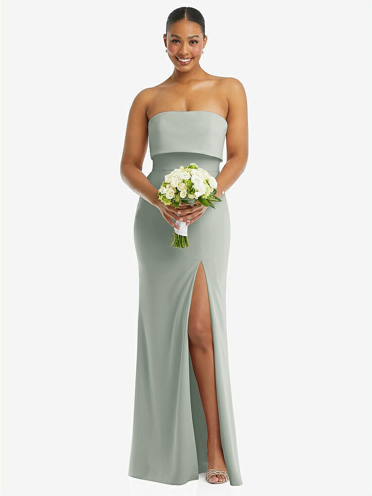 【STYLE: 3115】Strapless Overlay Bodice Crepe Maxi Dress with Front Slit【COLOR: Willow Green】