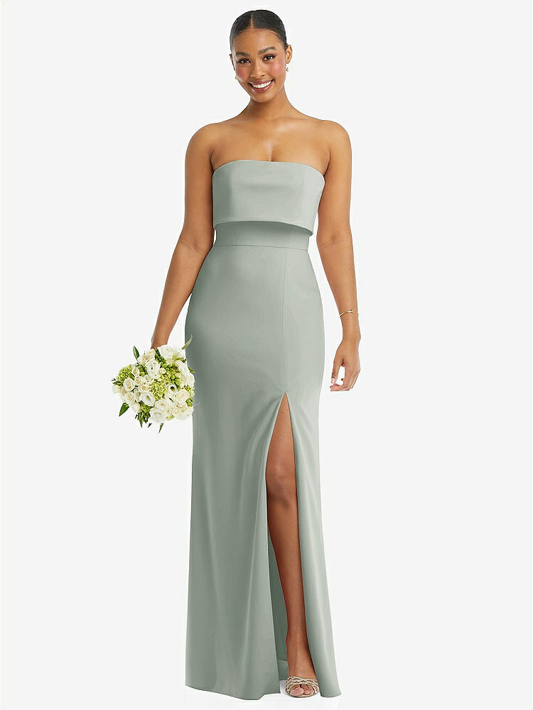 【STYLE: 3115】Strapless Overlay Bodice Crepe Maxi Dress with Front Slit【COLOR: Willow Green】