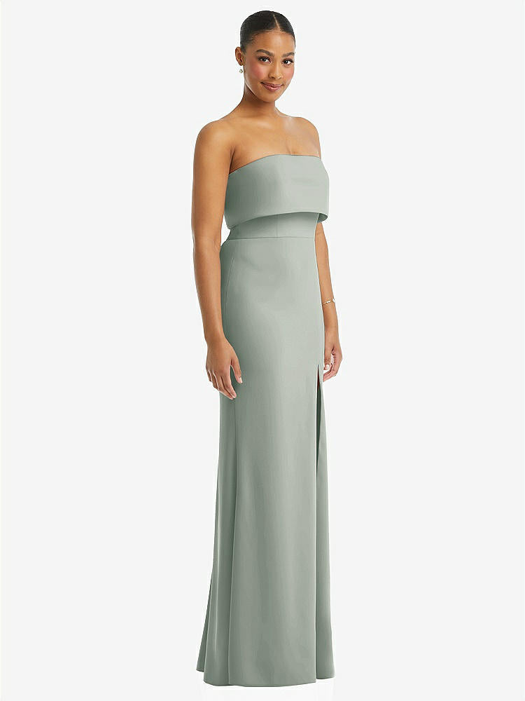 【STYLE: 3115】Strapless Overlay Bodice Crepe Maxi Dress with Front Slit【COLOR: Willow Green】
