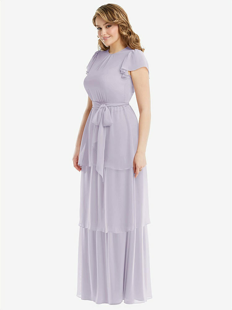 【STYLE: 3116】Flutter Sleeve Jewel Neck Chiffon Maxi Dress with Tiered Ruffle Skirt【COLOR: Moondance】