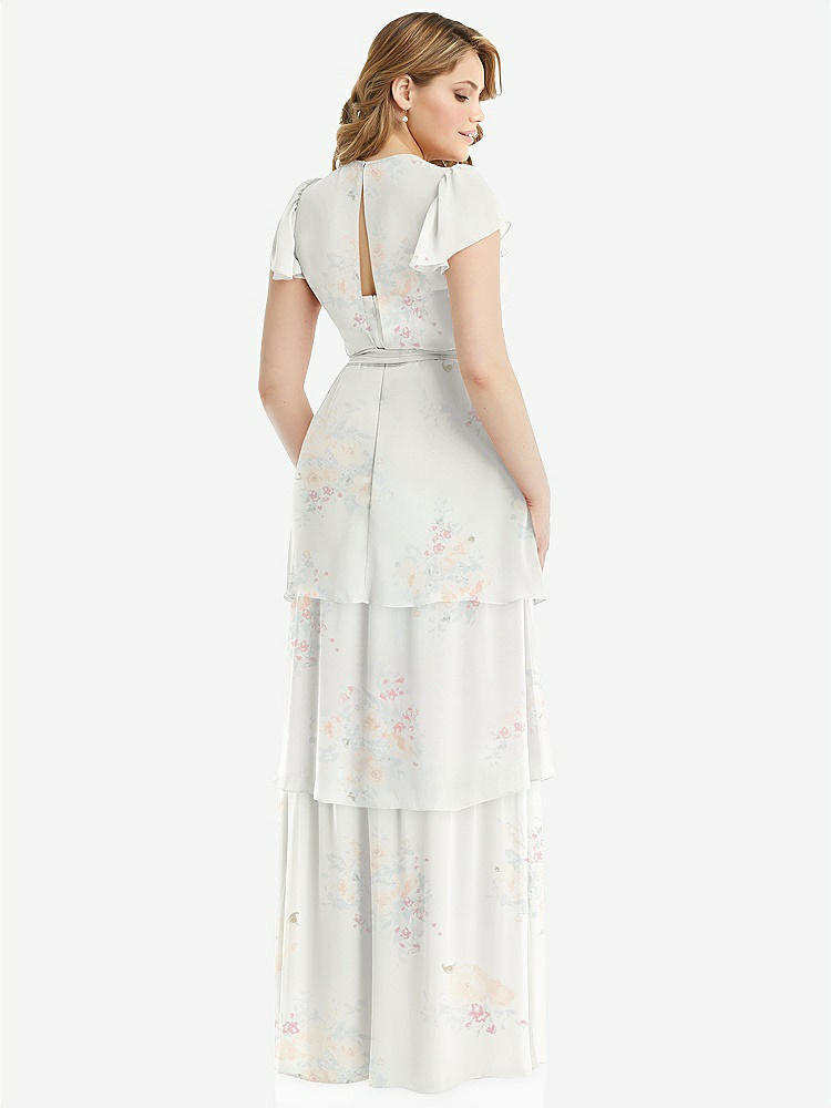 【NEW】【STYLE: 3116】フラッター スリーブ ジュエル 首 シフォン マキシ ドレス ティア ラッフル スカート【COLOR: Spring Fling】【SIZE: 00-30W】