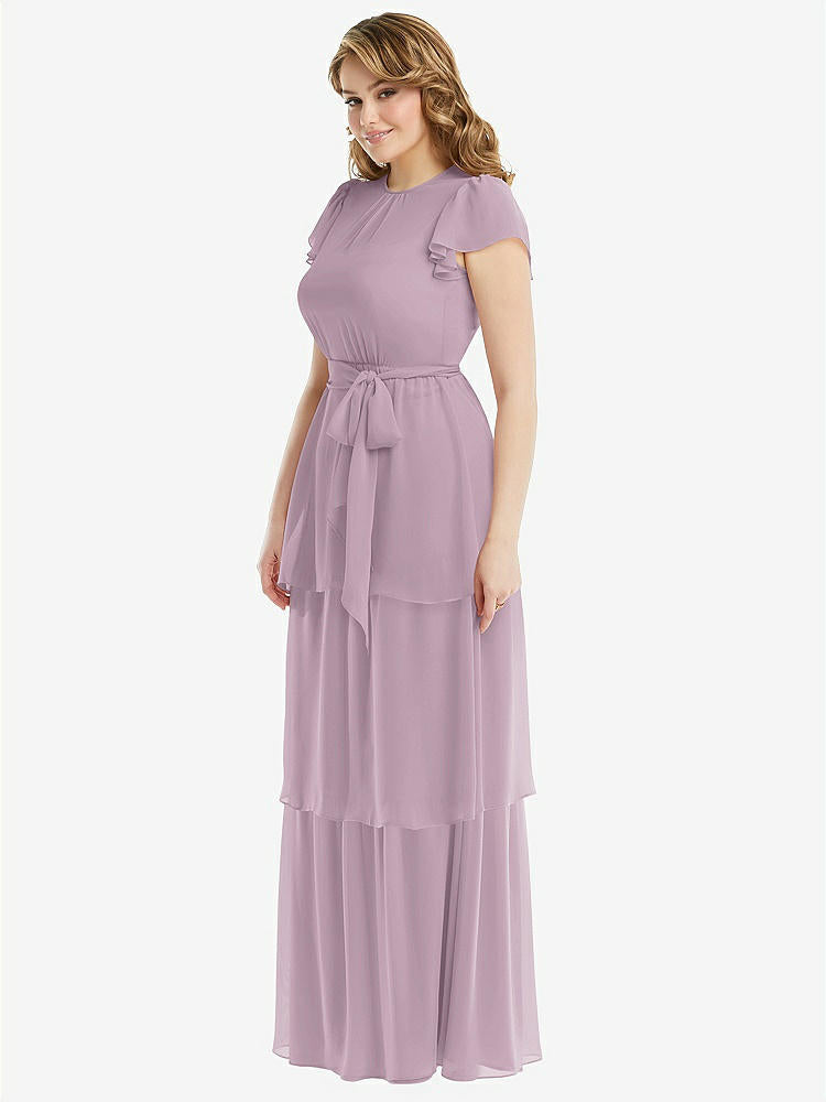 【STYLE: 3116】Flutter Sleeve Jewel Neck Chiffon Maxi Dress with Tiered Ruffle Skirt【COLOR: Suede Rose】