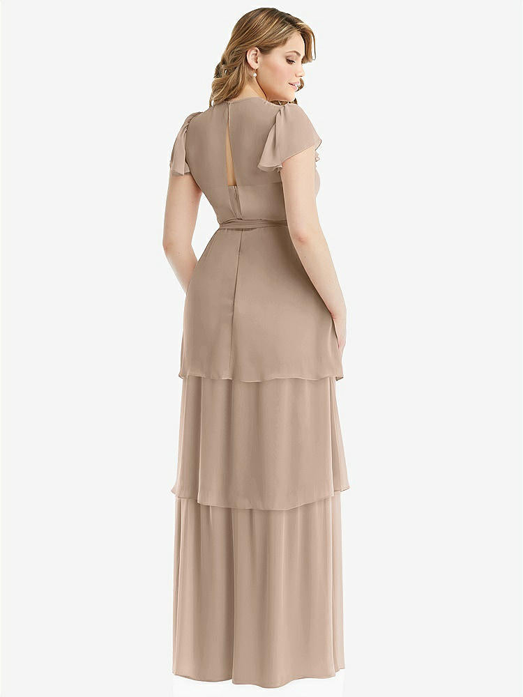 【STYLE: 3116】Flutter Sleeve Jewel Neck Chiffon Maxi Dress with Tiered Ruffle Skirt【COLOR: Topaz】