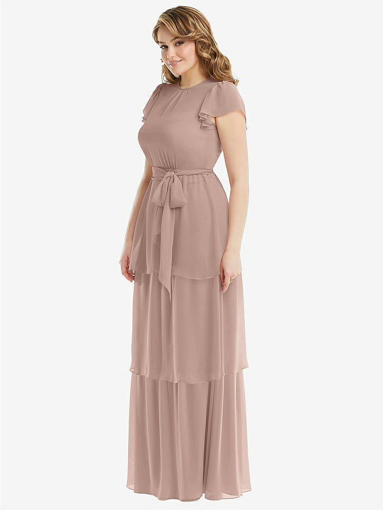 【STYLE: 3116】Flutter Sleeve Jewel Neck Chiffon Maxi Dress with Tiered Ruffle Skirt【COLOR: Bliss】