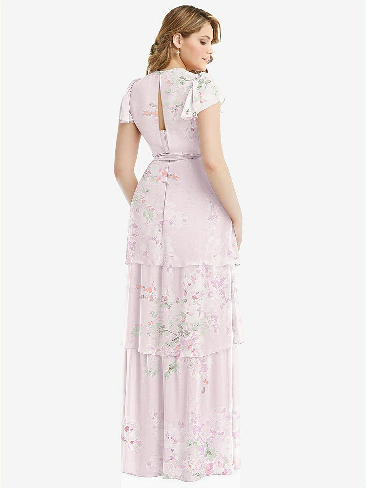 【STYLE: 3116】Flutter Sleeve Jewel Neck Chiffon Maxi Dress with Tiered Ruffle Skirt【COLOR: Watercolor Print】