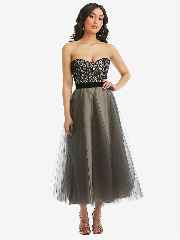 【STYLE: 3117】Lace Bustier Bodice Ballet-Length Dress with Tulle Skirt【Cameo & Black】