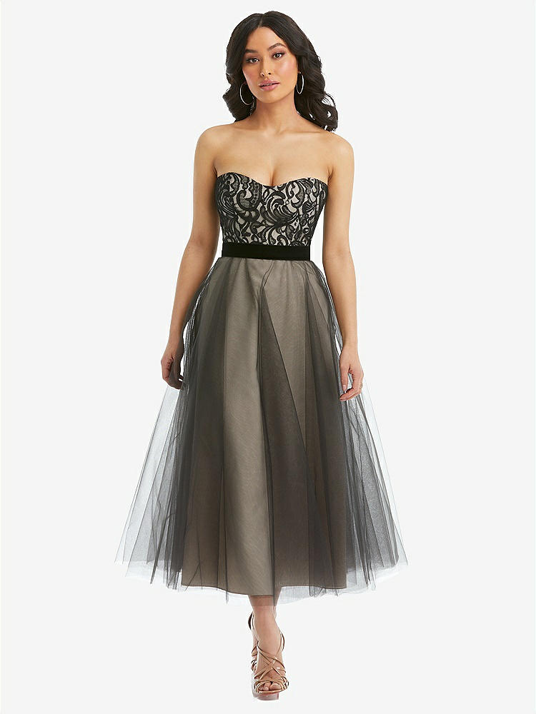 【STYLE: 3117】Lace Bustier Bodice Ballet-Length Dress with Tulle Skirt【Cameo & Black】