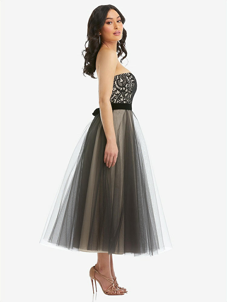 【STYLE: 3117】Lace Bustier Bodice Ballet-Length Dress with Tulle Skirt【Cameo & Black】