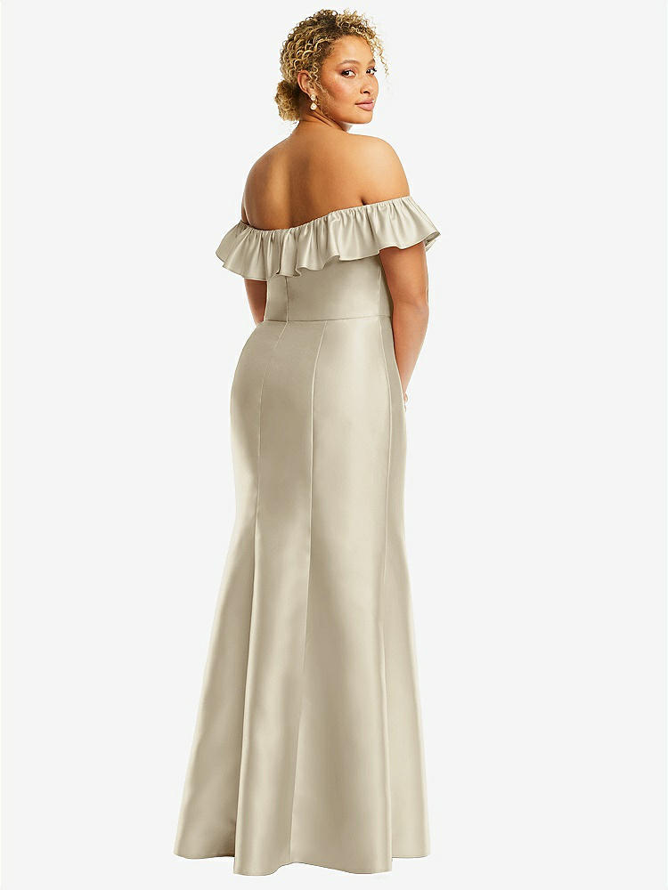 【STYLE: D836】Off-the-Shoulder Ruffle Neck Satin Trumpet Gown【COLOR: Champagne】