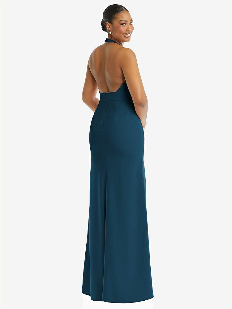 【STYLE: TH110】Plunge Neck Halter Backless Trumpet Gown with Front Slit【COLOR: Atlantic Blue】